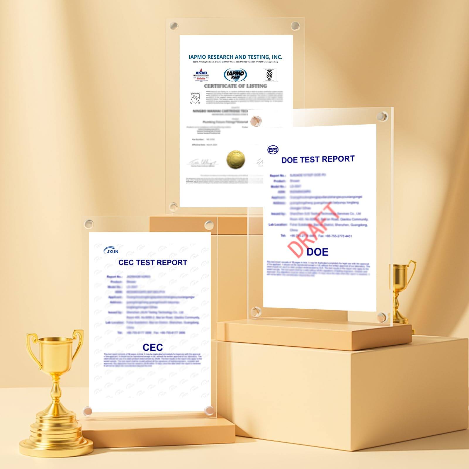 IAPMO RESEARCH AND TESTING, INC.  
CERTIFICATE OF LISTING  

DOE TEST REPORT  
DRAFT DOE  

CEC TEST REPORT  

JKUN