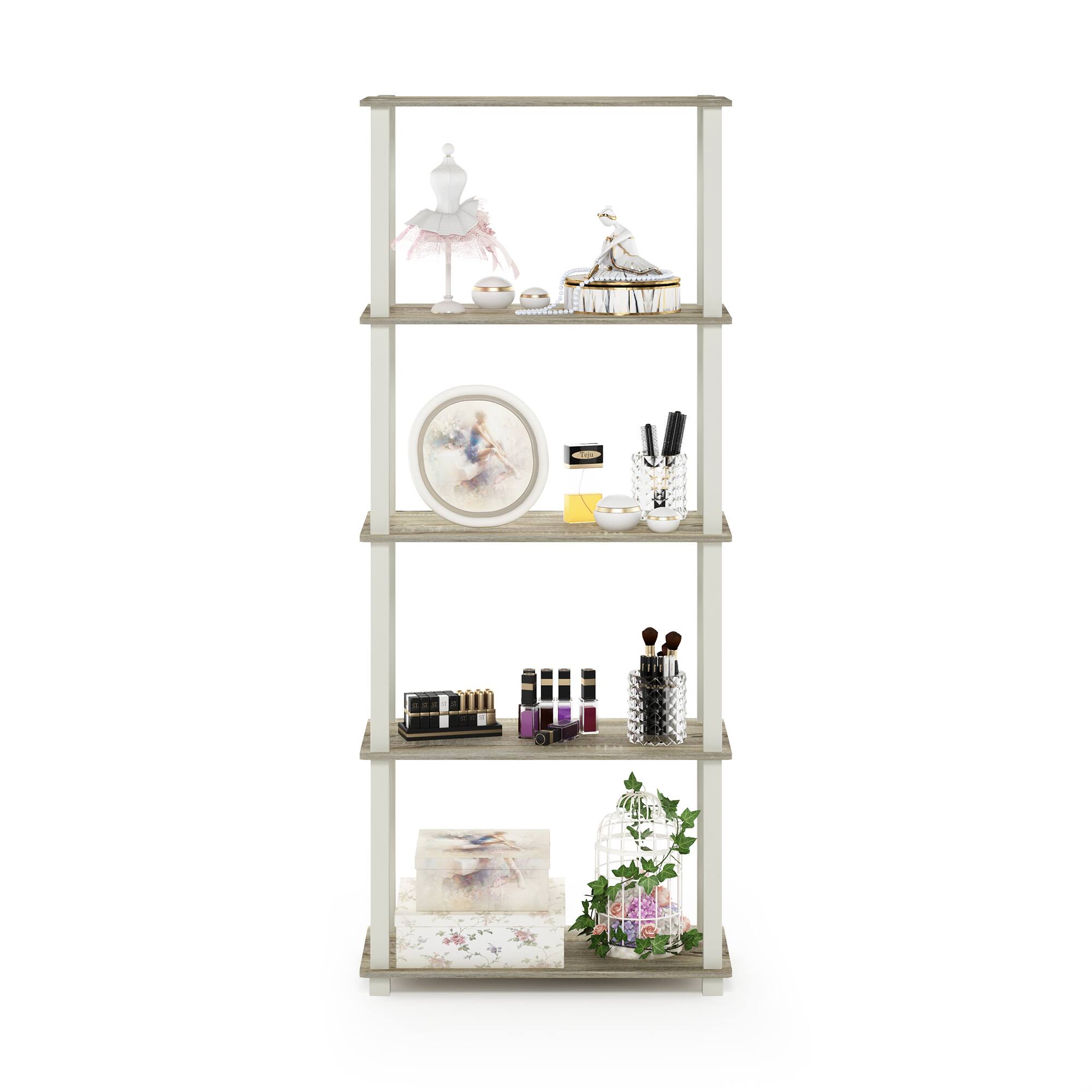 Alt View 4. Furinno - Turn-S-Tube 5-Tier Multipurpose Shelf Display Rack with Square Tubes, Sonoma Oak/White - Sonoma Oak/White.