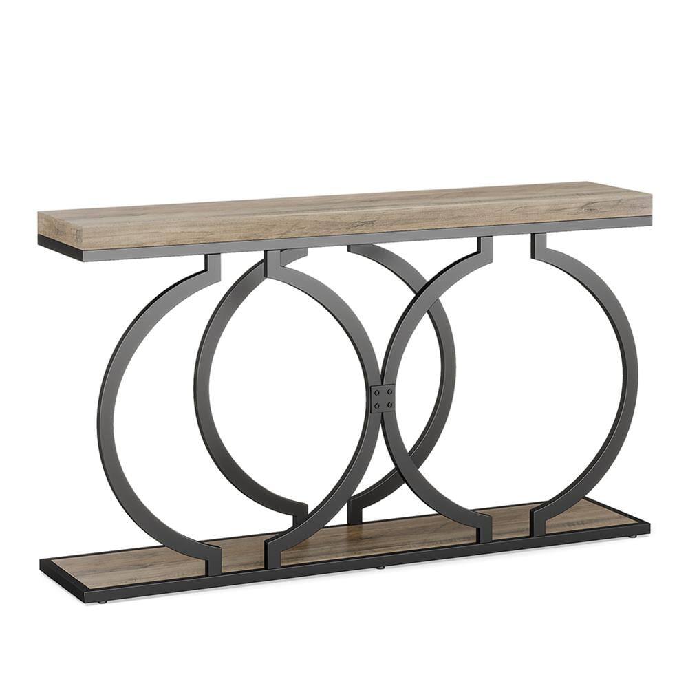 Left. Kadyn - Entryway Table, Console Sofa Table,55" Console Table, Narrow Entryway Sofa Table with Geometric Metal Frame, Gray - Gray.