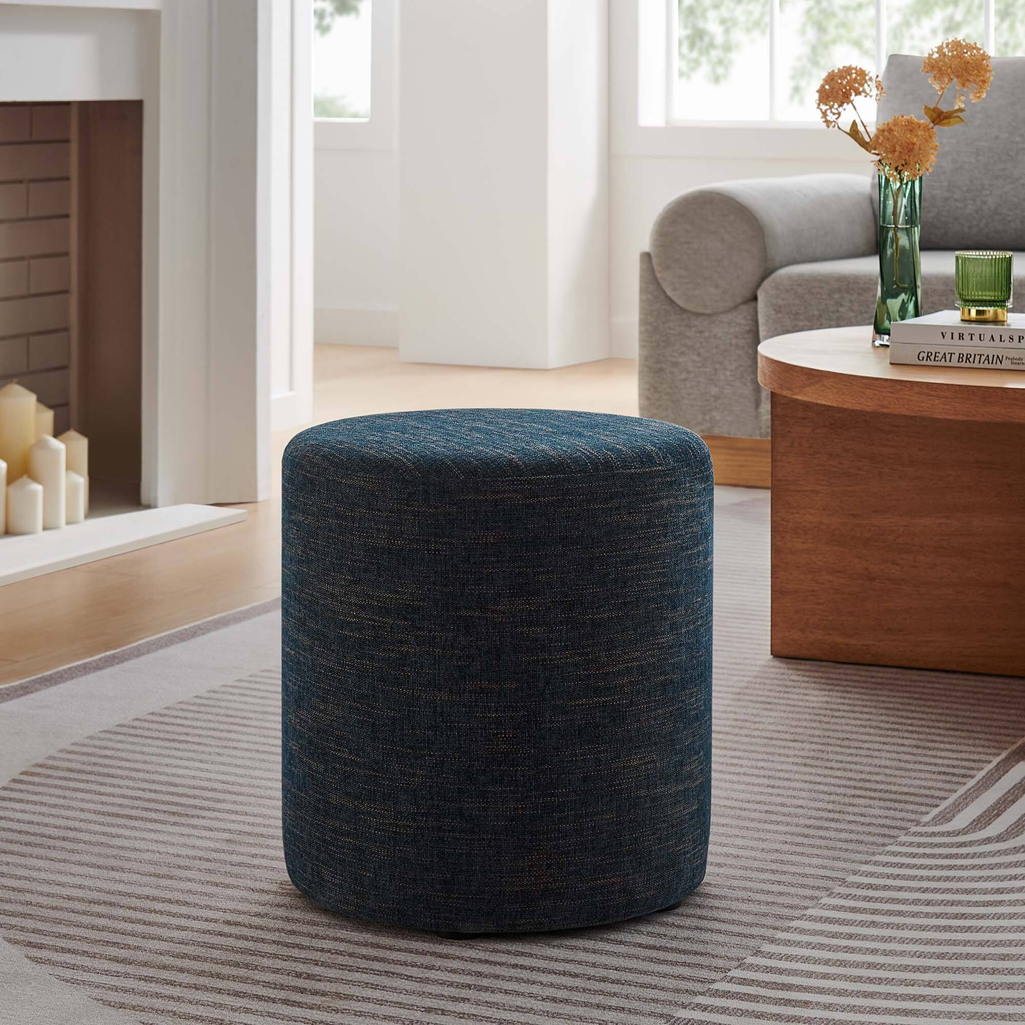 Callum 16" Round Woven Heathered Fabric Upholstered Ottoman by Modway - Heathered Weave Azure