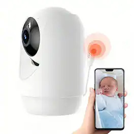 PRIMEPLUS - Smart Baby Monitor Camera - 355° View, Cry Detection, Night Vision & 2-Way Audio - White