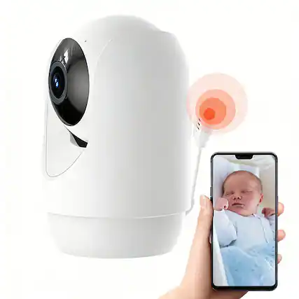 Front. PRIMEPLUS - Smart Baby Monitor Camera - 355° View, Cry Detection, Night Vision & 2-Way Audio - White.