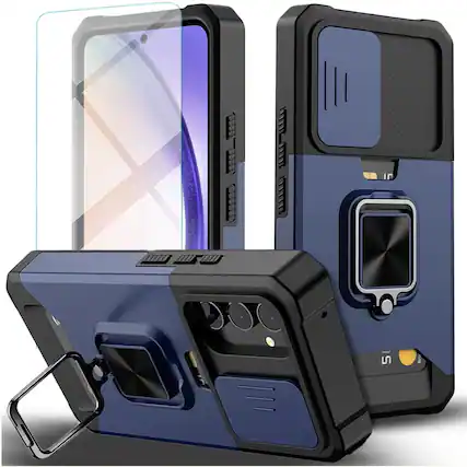 Front. Kitcheniva - Shockproof Case with Camera Cover + Tempered Glass for Samsung Galaxy A17 5G Blue - Blue.