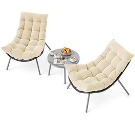 Costway - 3 PCS Patio Furniture Set with Cushioned Papasan Chairs Tempered Glass Coffee Table - Brown