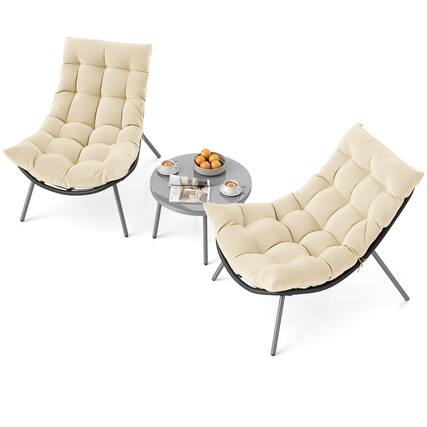 Front. Costway - Costway 3 PCS Patio Furniture Set with Cushioned Papasan Chairs Tempered Glass Coffee Table - Brown.