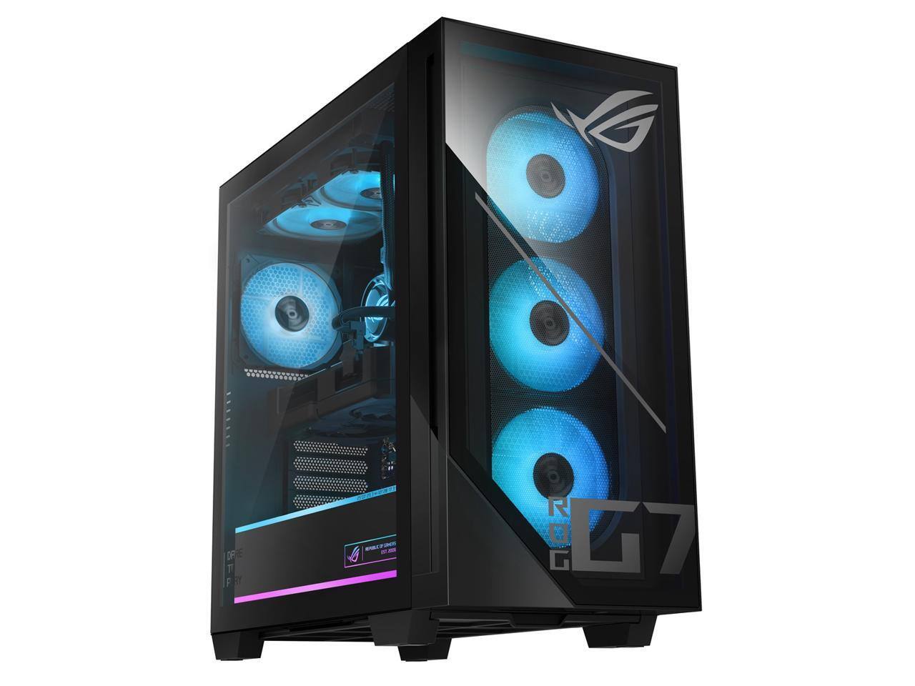 Front. ASUS - ASUS ROG G700TF (2025) Gaming PC, Intel Ultra 7 265F, RTX 4060Ti, 1TB SSD, 16GB DDR5, Windows 11 - Black.