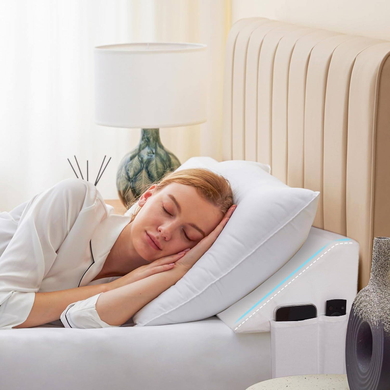 Paradigms Interiors - King Wedge Pillow Headboard Bed For Foam Gap Filler - Fill The Mattress - White-King(76"x10"x6"-Large)