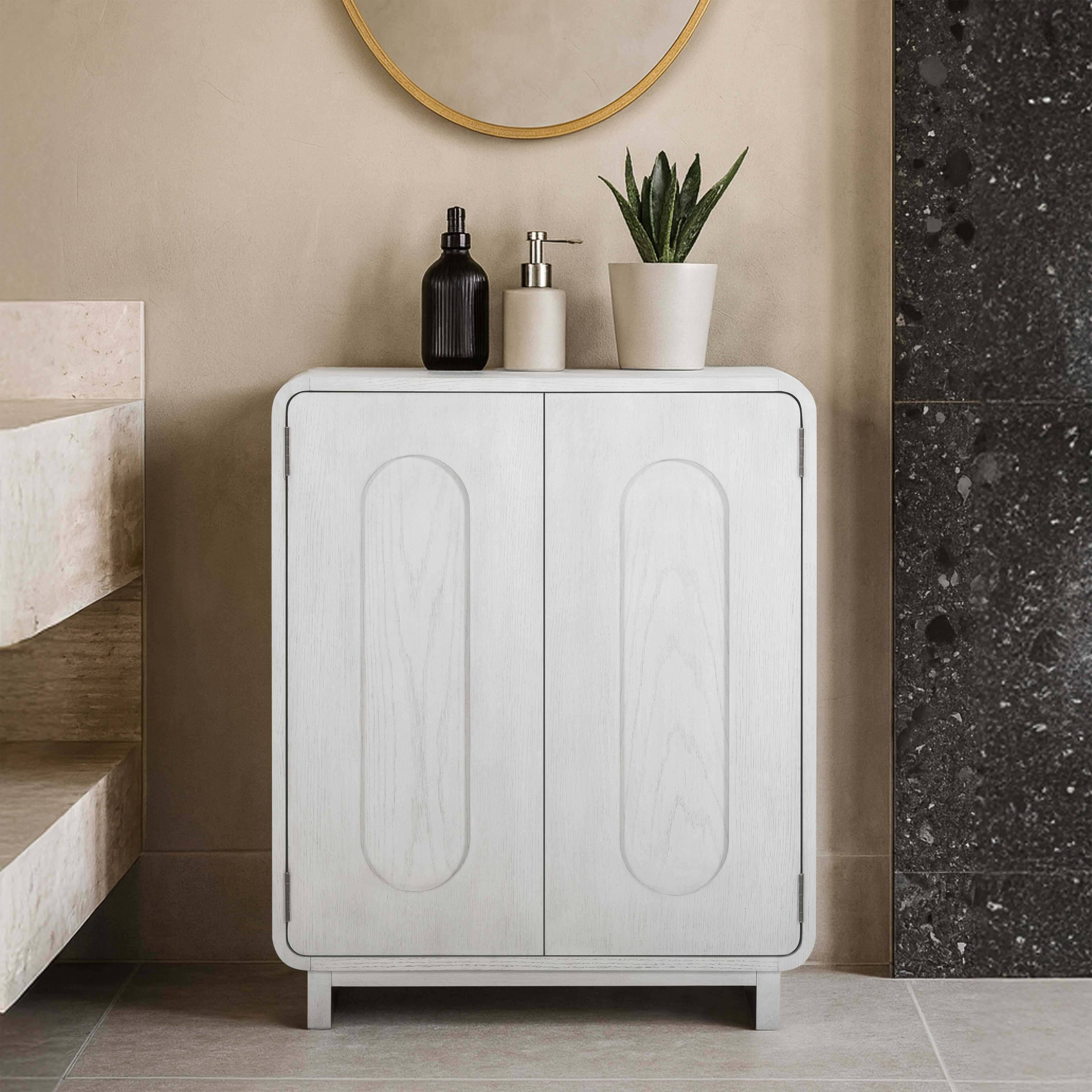 Alt View 3. Teamson Home - Oak Veneer Multi Purpose Storage Accent Cabinet with Solid Wood Frame - White.