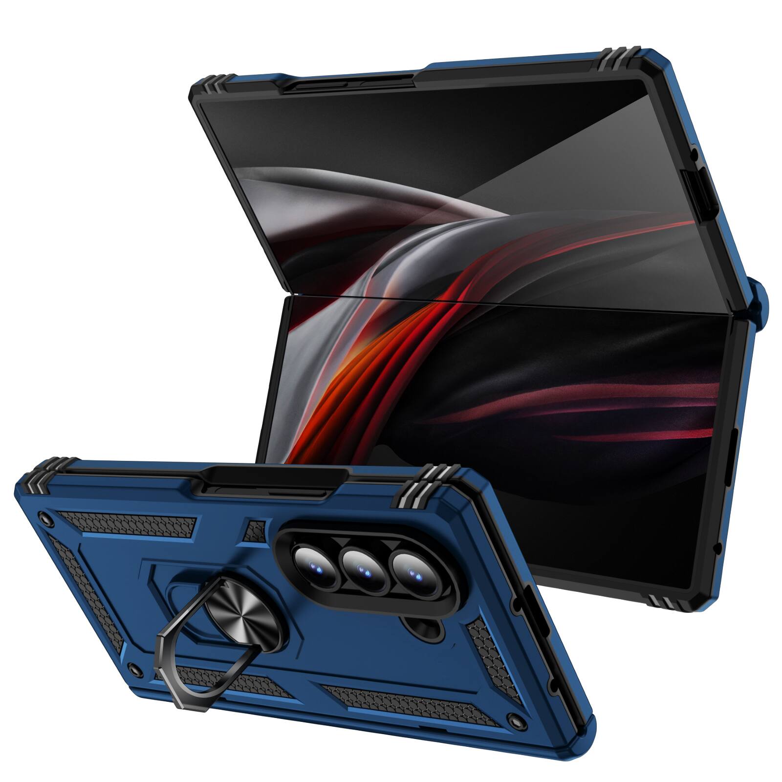 Left. Dteck - For Samsung Galaxy Z Fold 8 Ultra, Magnetic Car Mount Ring Kickstand Hinge Protection Hard PC+TPU Cover - Blue.