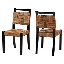 bali & pari - Raniya Handwoven Seagrass Dining Chair Set of 2- Solid Mango Wood Frame with Woven Seat and Backrest, Rustic Boho Style - Natural Brown/Black