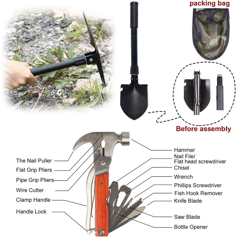 - Packing bag
- Before assembly

- The Nail Puller
- Flat Grip Pliers
- Pipe Grip Pliers
- Wire Cutter
- Clamp Handle
- Handle Lock

- Hammer
- Nail File/ Flat head screwdriver
- Chisel
- Wrench
- Phillips Screwdriver
- Fish Hook Remover
- Knife Blade
- Saw Blade
- Bottle Opener