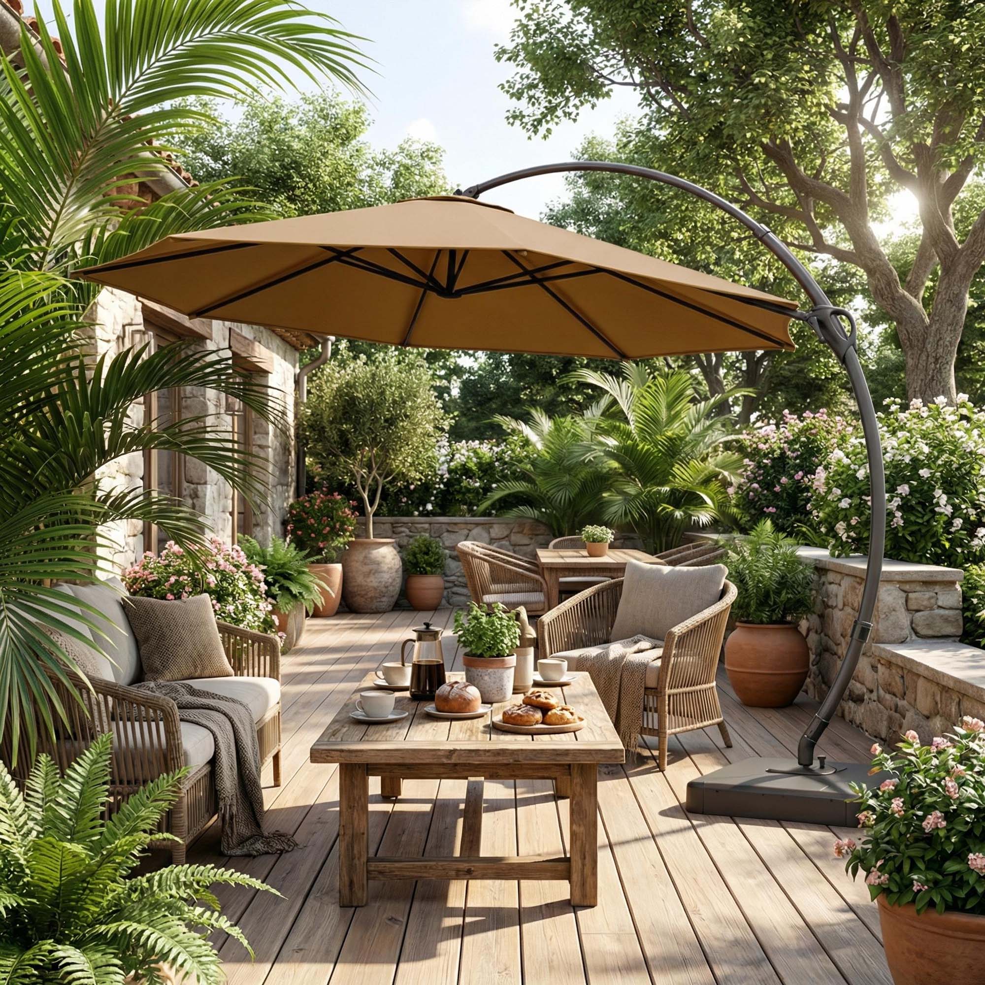 Alt View 4. Boyel Living - 11ft Tan Luxury Cantilever Patio Umbrella UV Protection - Tan.