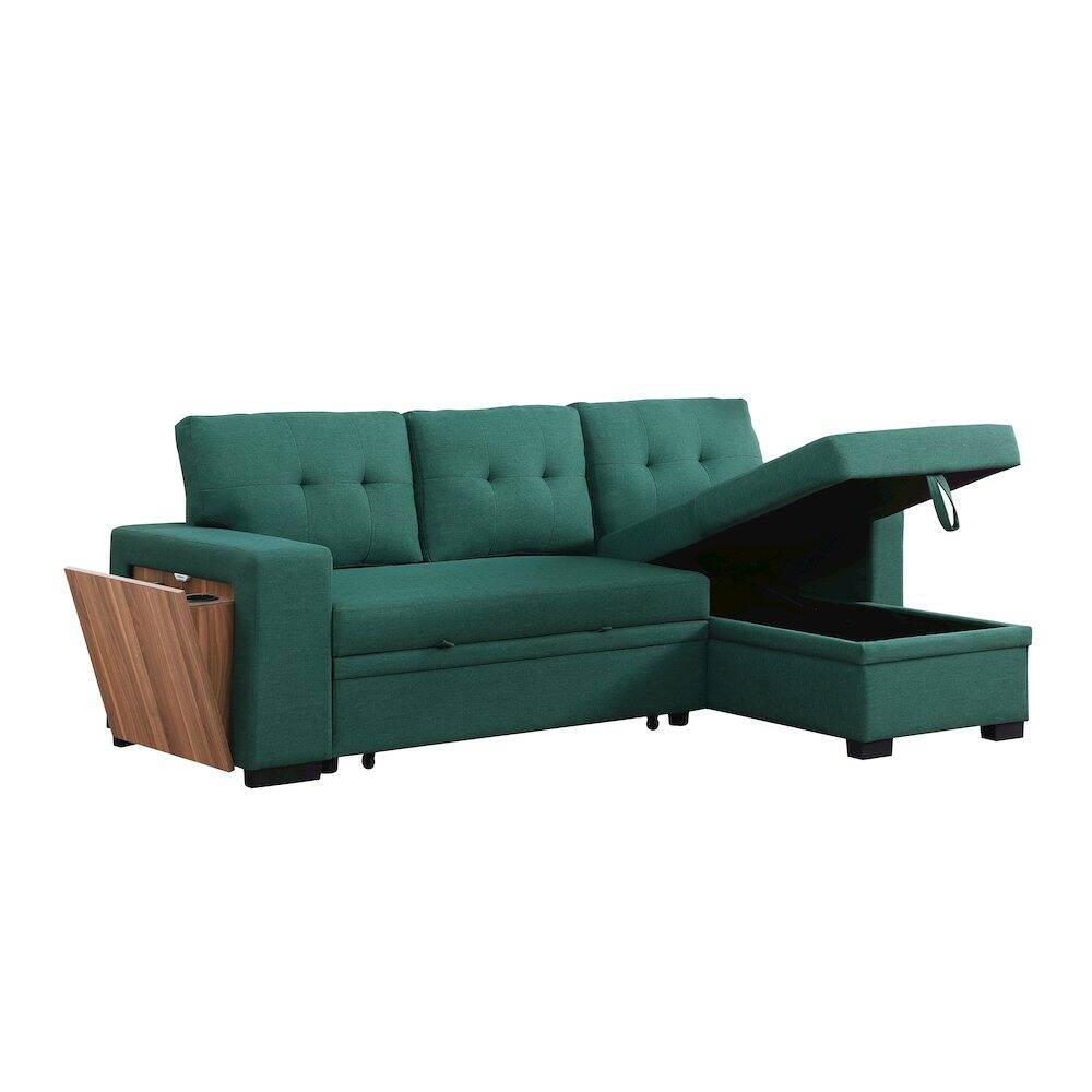 Alt View 6. Devion Furniture - Fabric Reversible Modern Side Compartment Sleeper Sectional Sofa Bed-Green - Green.