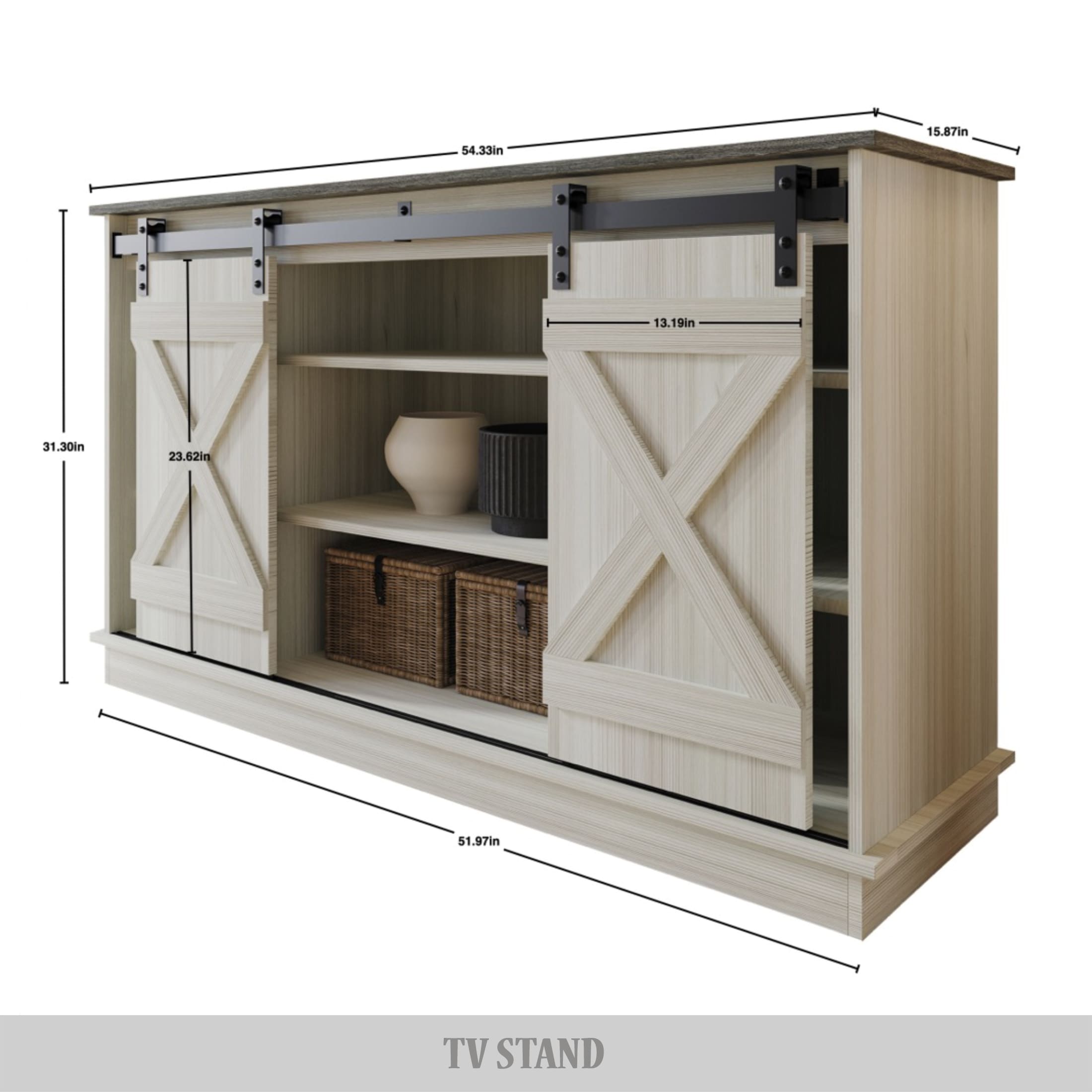 54.33in, 15.87in, 13.19in, 31.30in, 23.62in, 51.97in, TV STAND