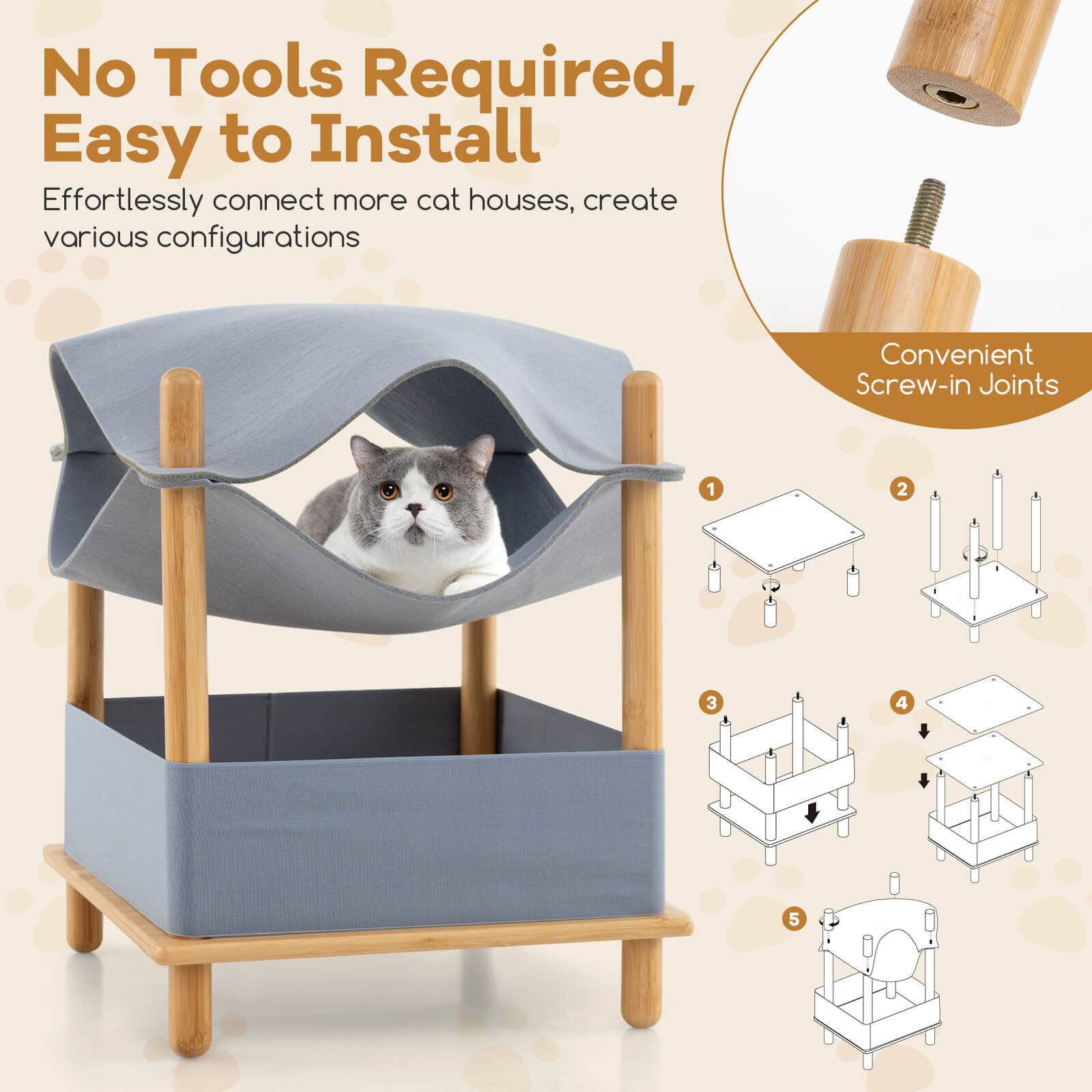No Tools Required, Easy to Install  
Effortlessly connect more cat houses, create various configurations  

Convenient Screw-in Joints  

1  
2  
3  
4  
5