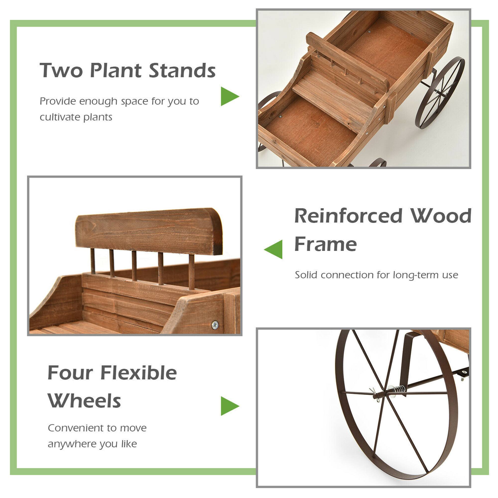 Two Plant Stands  
Provide enough space for you to cultivate plants  

Reinforced Wood Frame  
Solid connection for long-term use  

Four Flexible Wheels  
Convenient to move anywhere you like