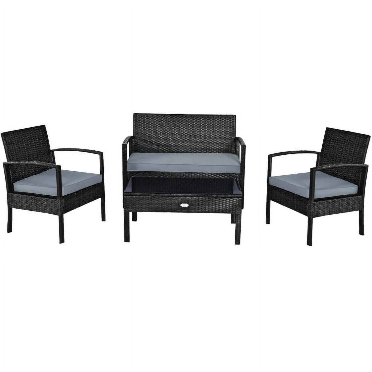 Alt View 1. Pefilos - 4 Pieces Patio Rattan Furniture Set, Balcony Furniture Outdoor Rattan Patio Conversation Set with Loveseat and Table - Black.