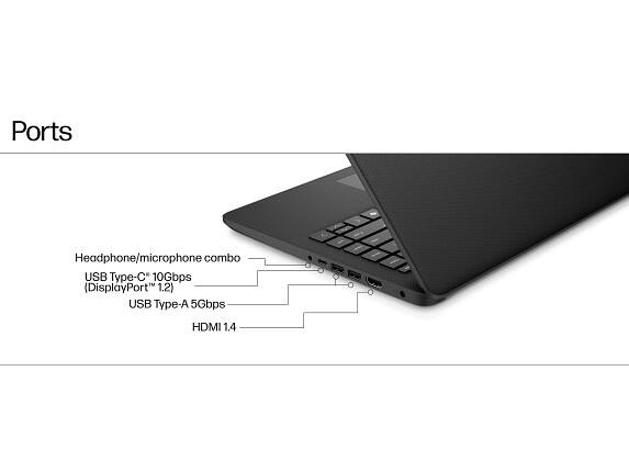 Ports

- Headphone/microphone combo
- USB Type-C™ 10Gbps (DisplayPort™ 1.2)
- USB Type-A 5Gbps
- HDMI 1.4