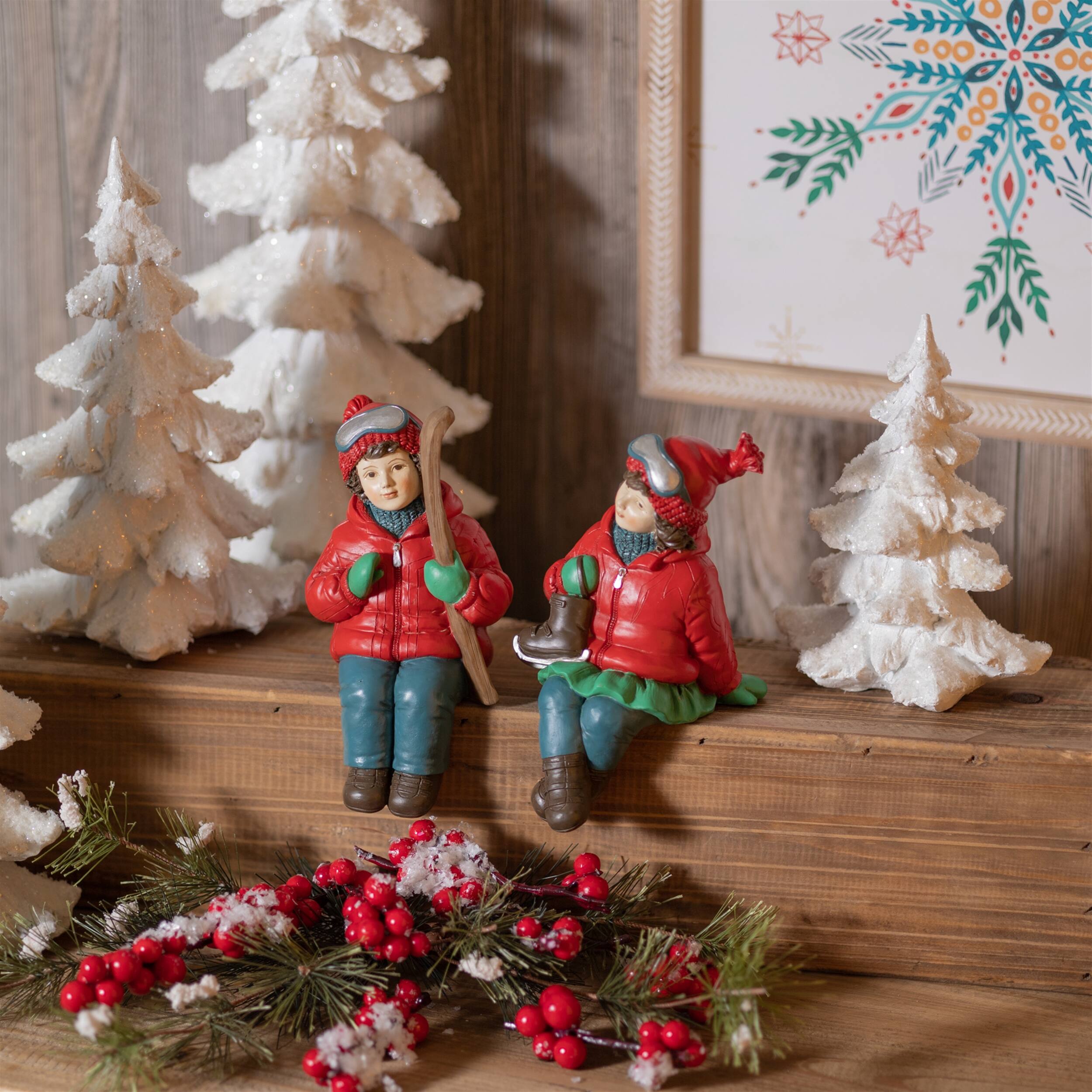 Alt View 2. BreeBe - Holiday Children Shelf Sitter with Skis and Skates (Set of 4) - Red, Blue.