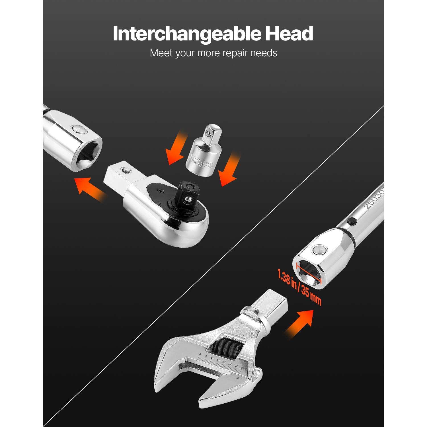 Interchangeable Head  
Meet your more repair needs  

1.38 in / 35 mm