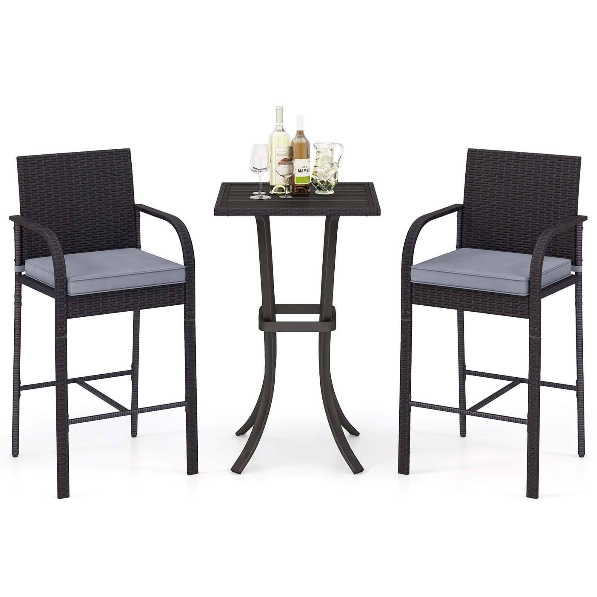 Alt View 9. Costway - 3 PCS Patio Wicker Bar Set Rattan Chairs & Square Table with Heavy-Duty Metal Frame - Black,Gray.