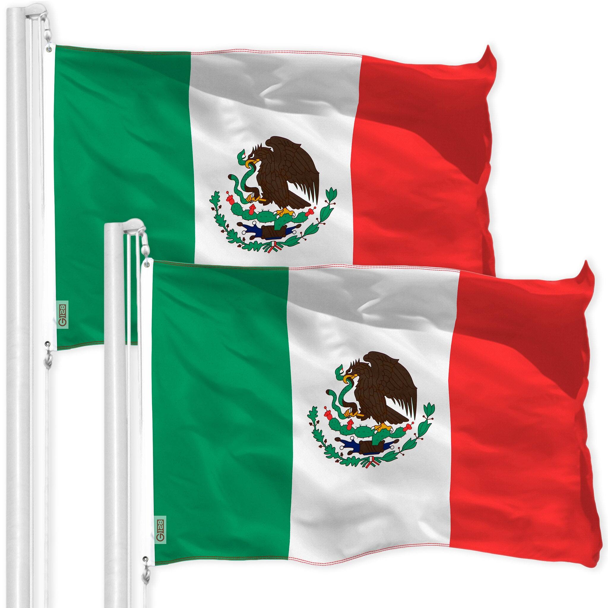 G128 - Mexico Flag 2x3 ft (2-Pack) — 150D Polyester, Indoor/Outdoor, Brass Grommets - Assorted Colors