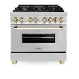 ZLINE - Autograph 36 in. 4.6 cu. ft. Legacy Freestanding Dual Fuel Range with 6 Burners & Convection Oven w/ Gold Accents - Stainless Steel/Polished Gold Accents