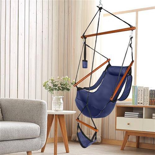 Alt View 8. Winado - 5FT Hammock Hanging Sky Chair, Air Deluxe Swing Seat with Cup Holder, Wooden Stick, Chain for Indoor Outdoor Garden - Blue.