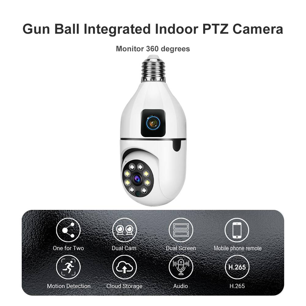 Gun Ball Integrated Indoor PTZ Camera  
Monitor 360 degrees  

- One for Two  
- Dual Cam  
- Dual Screen  
- Mobile phone remote  
- Motion Detection  
- Cloud Storage  
- Audio  
- H.265