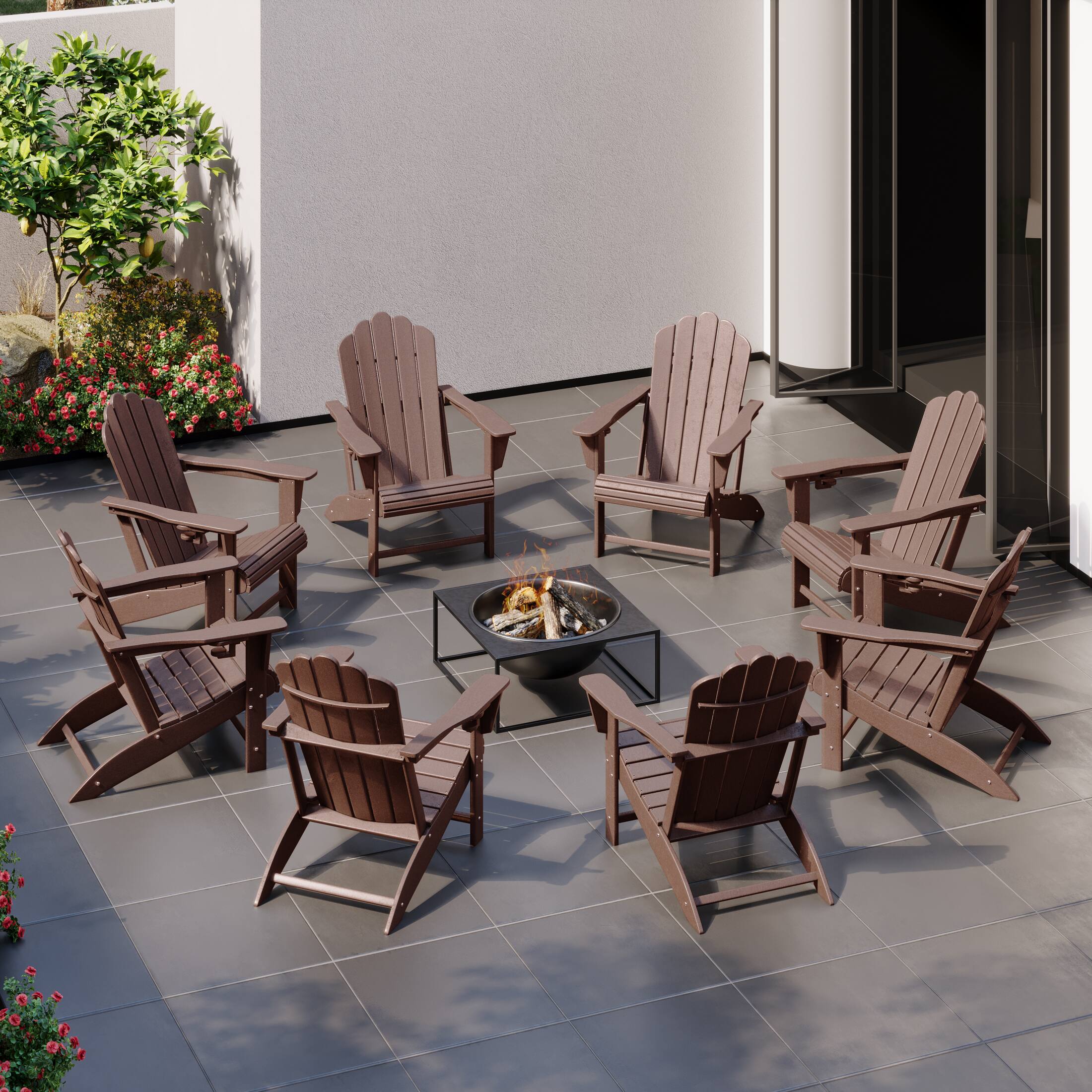Angle. WestinTrends - WestinTrends Highland Outdoor Patio HDPE Adirondack Chairs With Cup Holders (Set of 8) - Dark Brown.