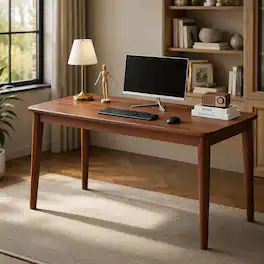 RYHNUYNE - Solid Rubberwood Writing Desk, 63 x 19.7 Inches, Mid-Century Modern Narrow Desk for Bedroom, Small Spaces, Finish - Walnut