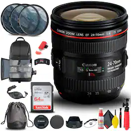 Canon - EF 24-70mm f/4L IS USM Lens (6313B002) + Filter + BackPack + 64GB + More (International Version)