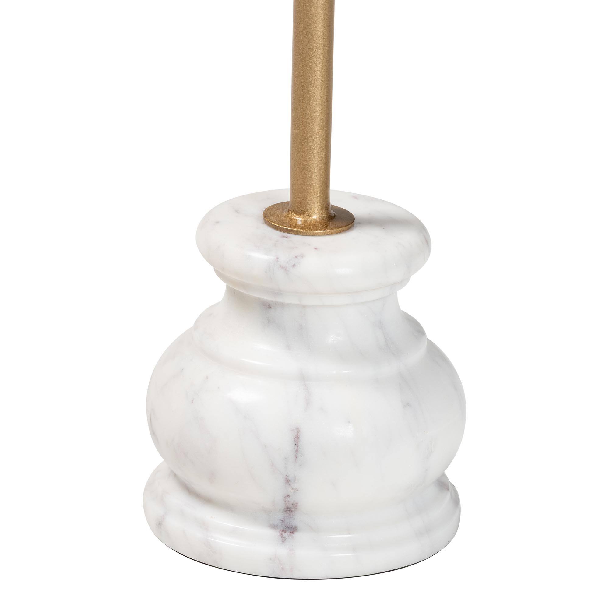 Back. Baxton Studio - Gezana Drink Table with Marble Base - Compact Pedestal Accent Table with Clover Tray Top for Living Room or Sofa Side - Marble White/Gold/Walnut Brown.