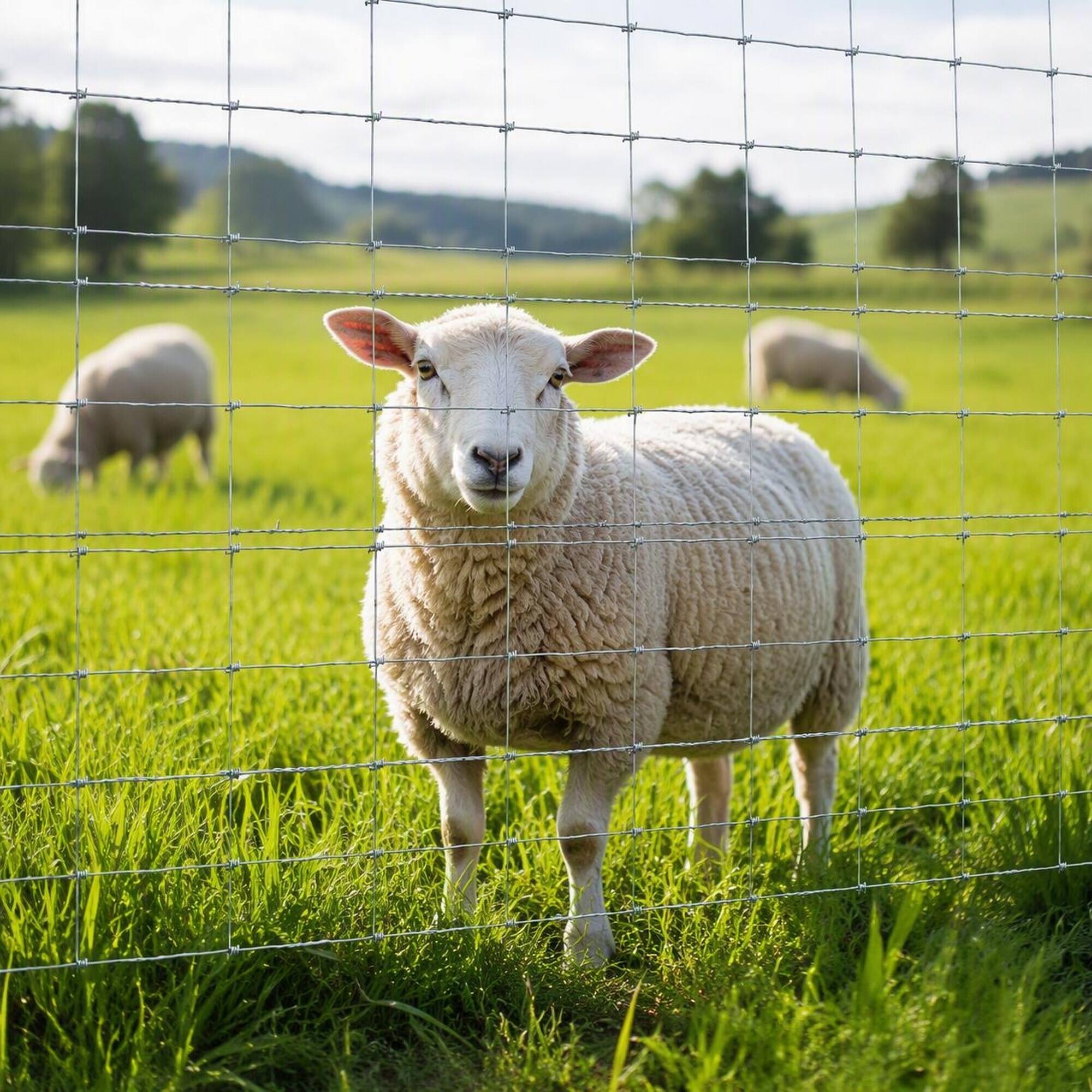 Back. RYHNUYNE - Galvanized Farm Fence 5ft x 164ft Advanced Weave Steel Wire Enclosure for Cattle Horses Sheep and Garden Protection.