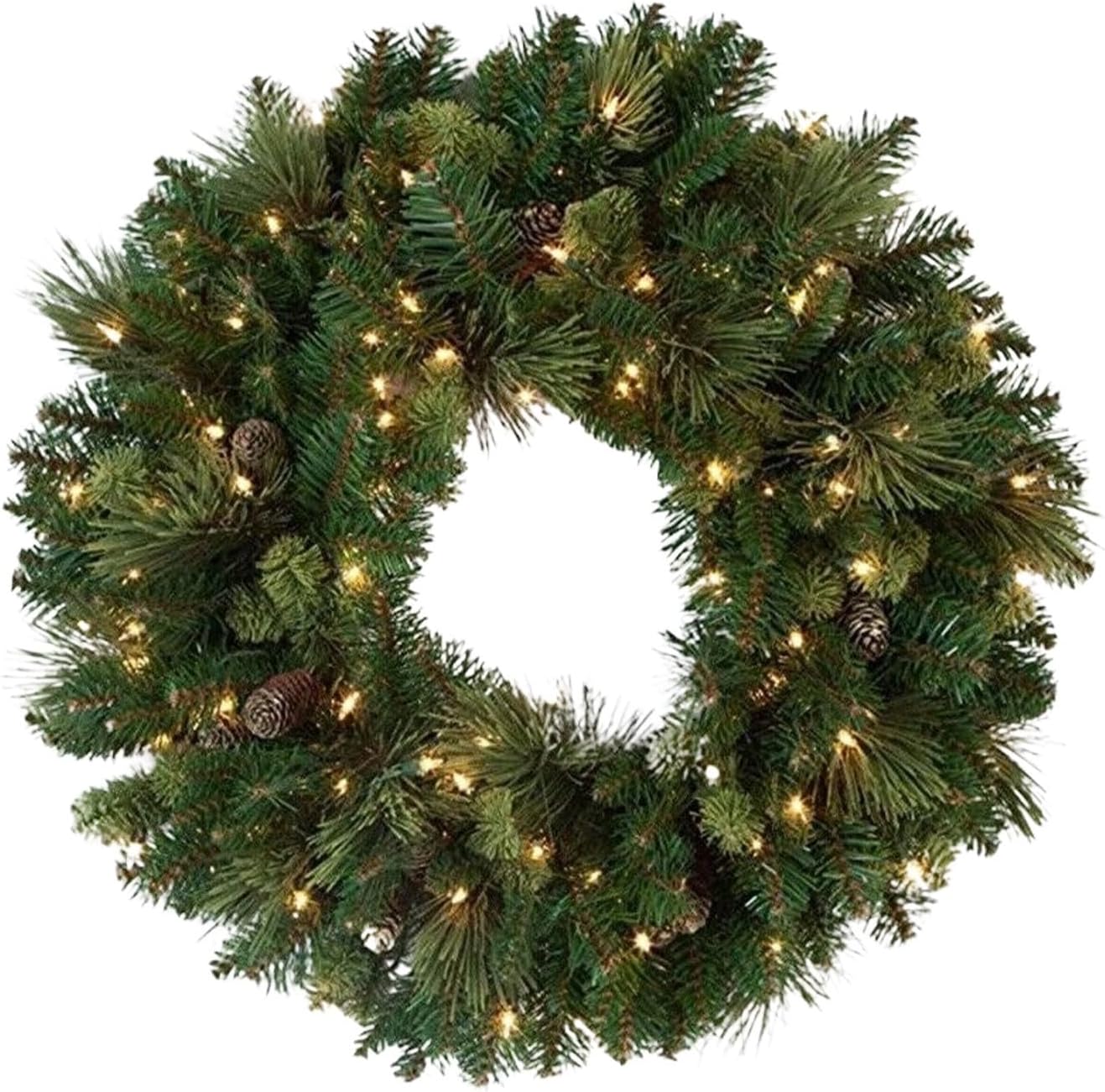 Front. Auledio - Pre-Lit Christmas Wreath for Front Door, Artificial Christmas Wreath with Lights,Window or Door Holiday Decor,11.81inch - Green.