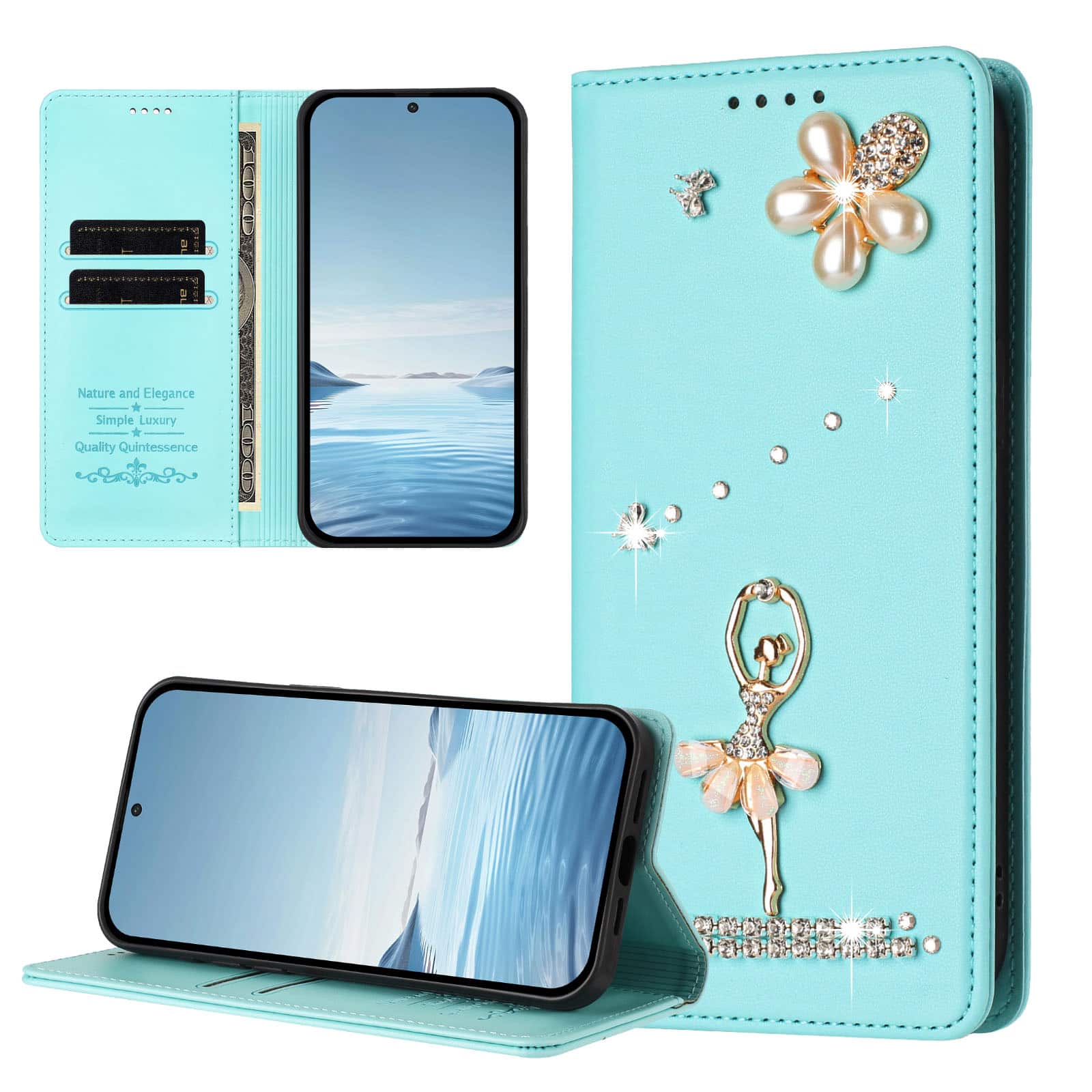Photos - Case Samsung Dteck - 3D Bling Ballerina Wallet  for  Galaxy A36 5G, RFID Blocking PU Leather Flip Cover with Card Slots - Mint 