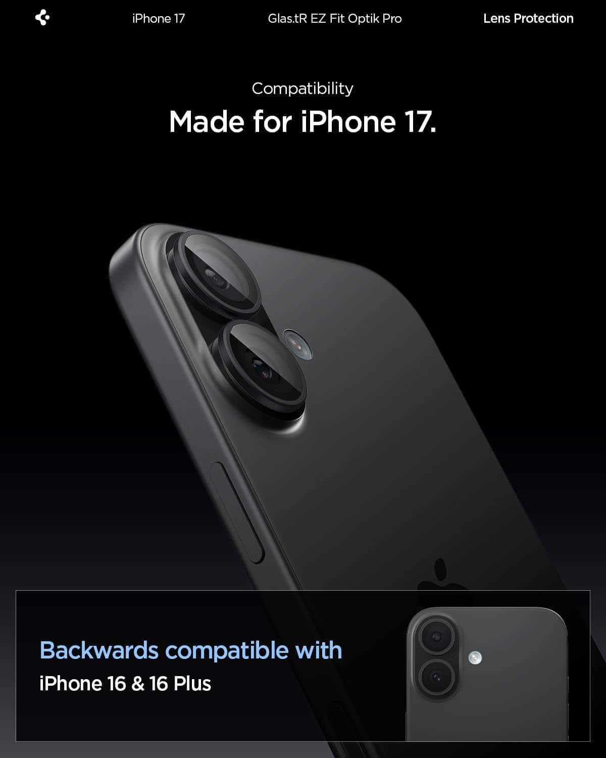 PARKER SLATER - [2-Pack] iPhone 17/16 Plus/16 Camera Lens Protector, GlasTR EZ Fit, Case Friendly - Clear