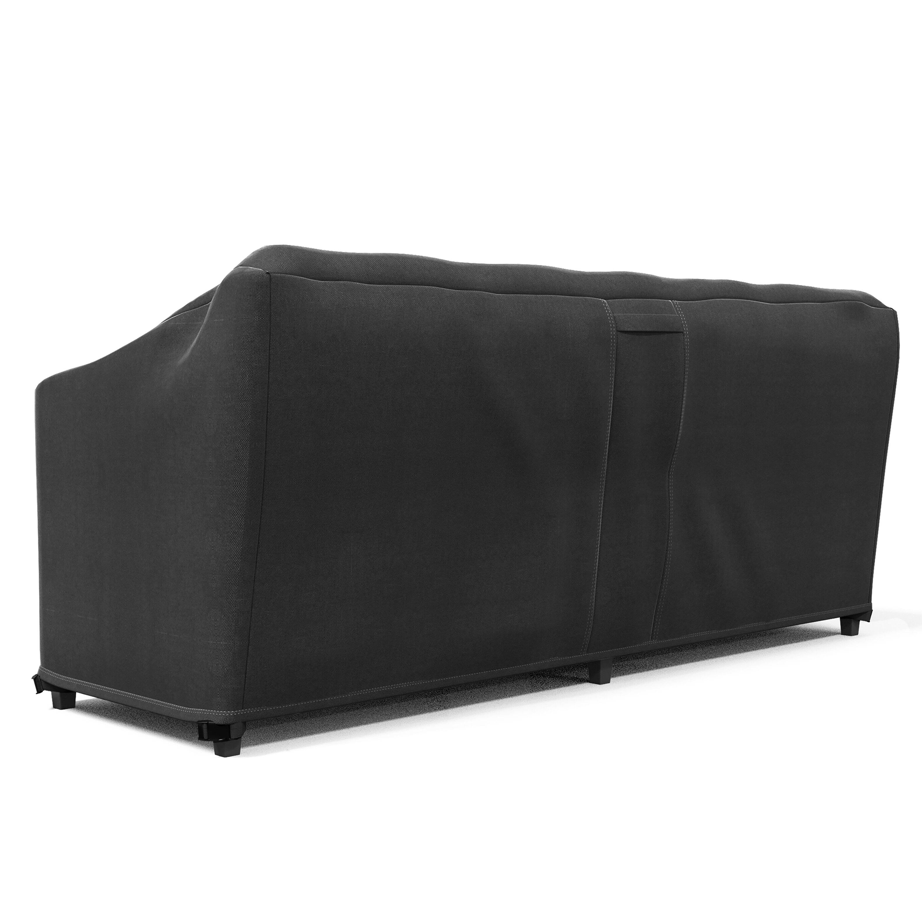 Angle. KHOMO GEAR - Heavy-Duty Patio Sofa Cover, Waterproof Outdoor Furniture Protector, Fade & Weather Resistant – 32.5" H x 88" W x 31" - Black.