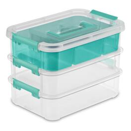 Sterilite - Convenient Home 3-Tiered Stacking Carry Storage Box, (24 Pack) - Clear