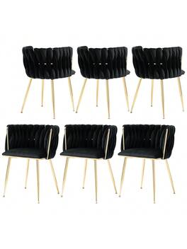 Trinkets Crazed - Upholstered Velvet Dining Chairs Set Of 6, Modern Living Room Chair, Mid-Century Accent Side Chair - Black