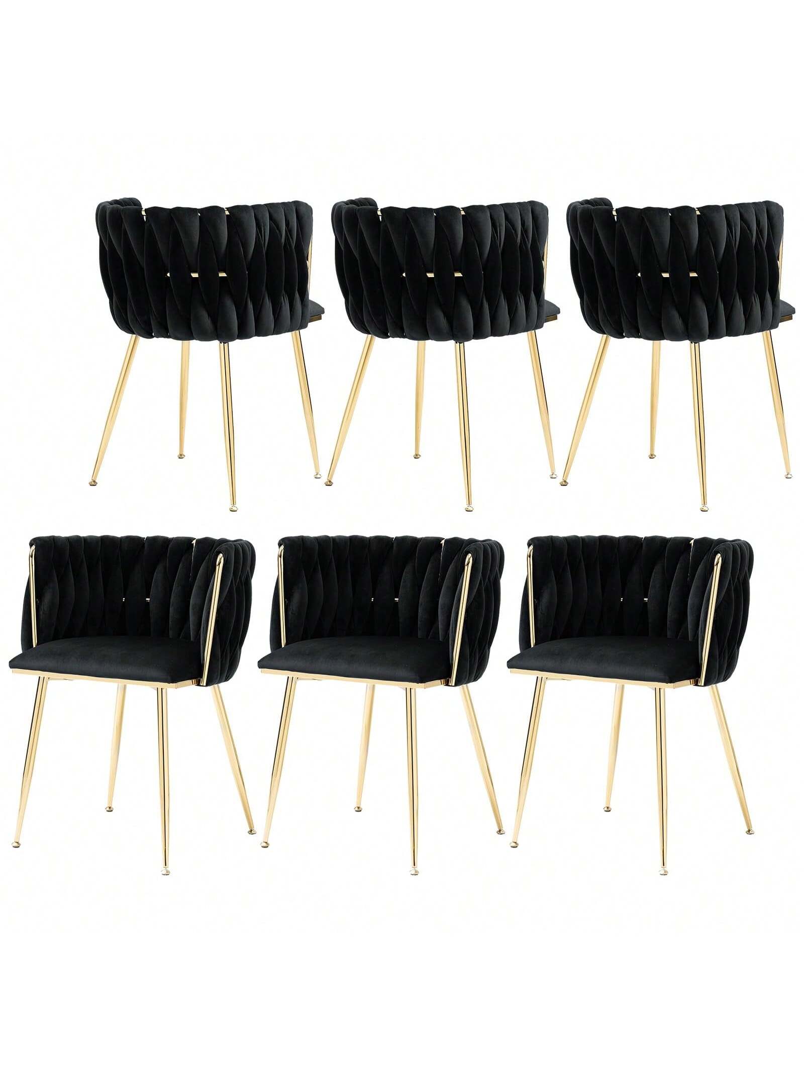 Front. Trinkets Crazed - Upholstered Velvet Dining Chairs Set Of 6, Modern Living Room Chair,  Mid-Century Accent Side Chair - Black.