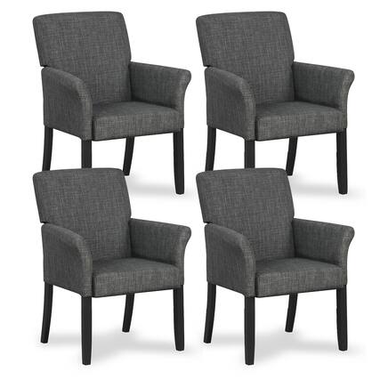Front. Gymax - Gymax Set of 4 Arm Chair Guest Chair Home Office w/ Wooden Legs Grey - Grey.