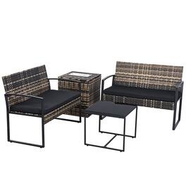 Ainfox - 4Piece Outdoor Patio Furniture Set with Ice Cooler Storage Box & Coffee Table for Outside, Garden, Balcony, Porch - Black
