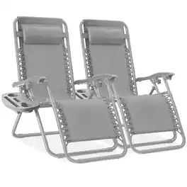 Best Choice Products - Set of 2 Zero Gravity Lounge Chair Recliners for Patio, Pool w/ Cup Holder Tray - Dove Gray