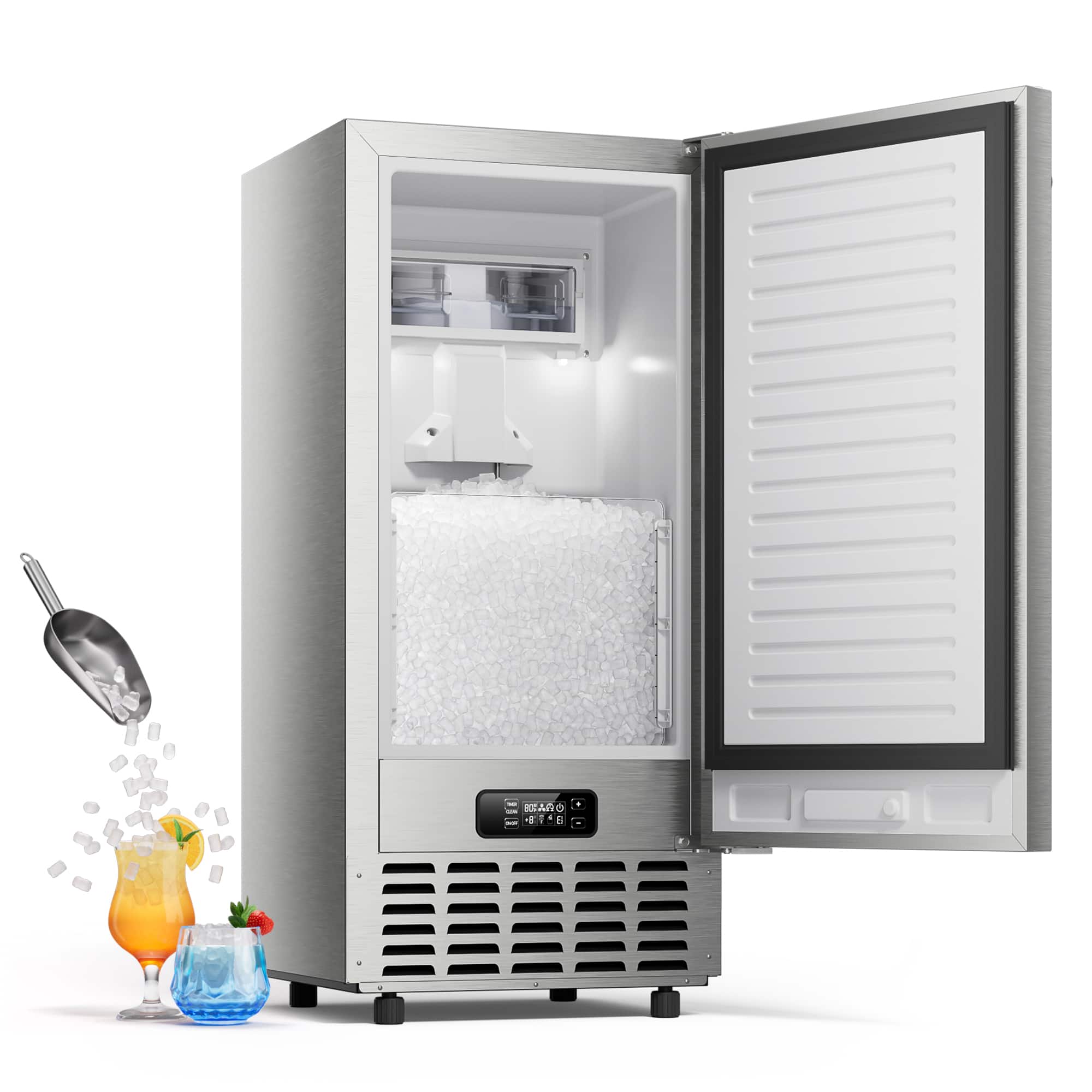 Front. Ecozy - ecozy Under Counter Nugget Ice Maker Machine, Bulit-in Freestanding Ice Maker, 66 Lbs/Day - Silver.