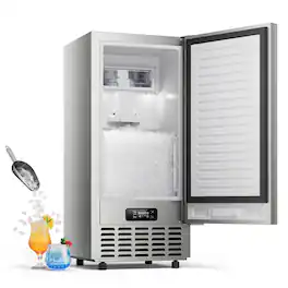 Ecozy - Under Counter Nugget Ice Maker Machine, Bulit-in Freestanding Ice Maker, 66 Lbs/Day - Silver