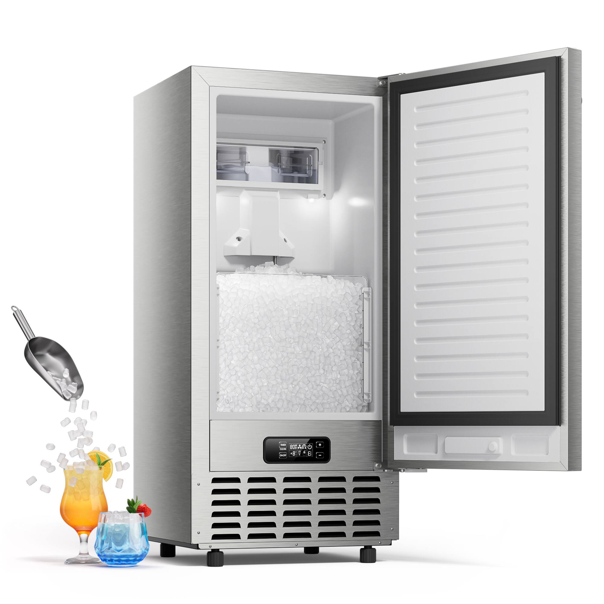 Front. Ecozy - ecozy Under Counter Nugget Ice Maker Machine, Bulit-in Freestanding Ice Maker, 66 Lbs/Day - Silver.