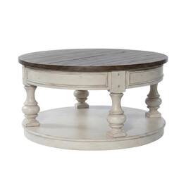 Liberty Furniture Industries - Round Cocktail Table Antique w/ Wirebrushed Tobacco Accents - White