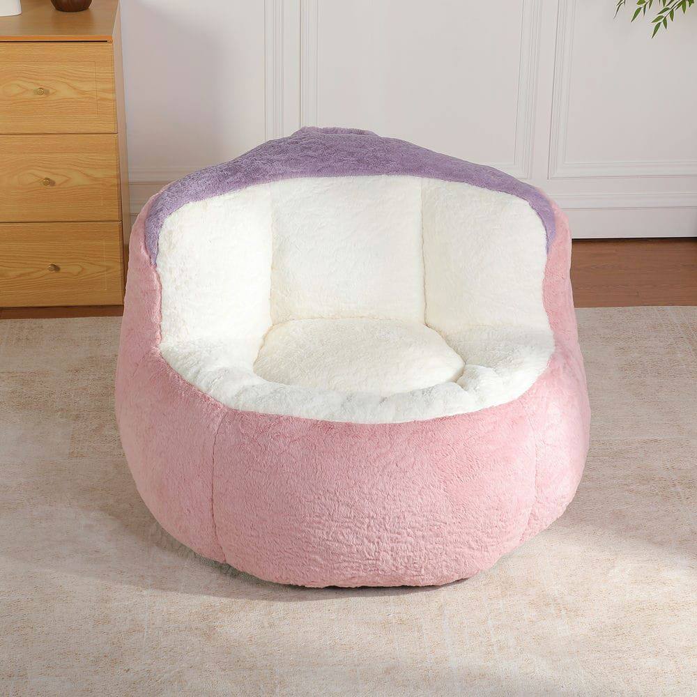 Alt View 1. Resenkos - Oversized Bean Bag Chair, Multicolor Faux Fur Couch Filled with Sponge, Large Lounger Sofa, Pink White Purple - Multicolor.