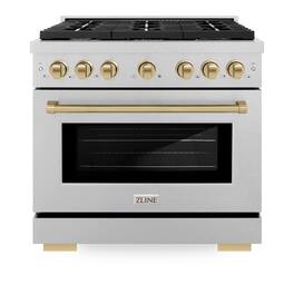 ZLINE - Autograph 36 in. Paramount Satin Steel Gas Range w/ 6 Burners & Bronze Accents (SGRSZ-36-CB) - Stainless Steel